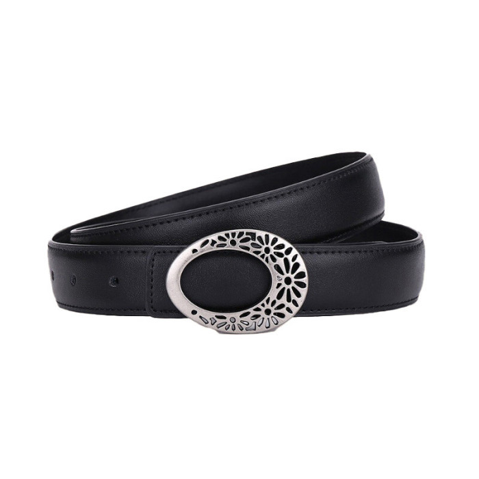 Oval Hollow-Out Leather Belt Black Brown Business Casual Jeans Suits Dresses