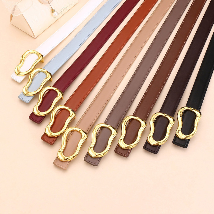 Women's Leather Belt Black Gold Elegant Versatile Business Casual Jeans Culottes