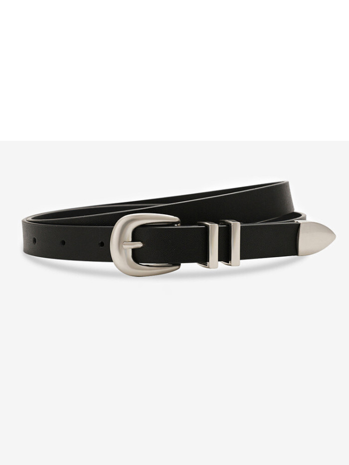 Leather Skinny Belt Minimalist Decorative Black for Jeans Business Casual Elegan