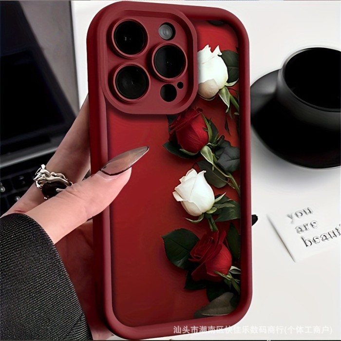 For iPhone 17 Air 17 Pro Max 16 15 14 13 12 11 XR 7 8 XS Phone Cover Red Rose