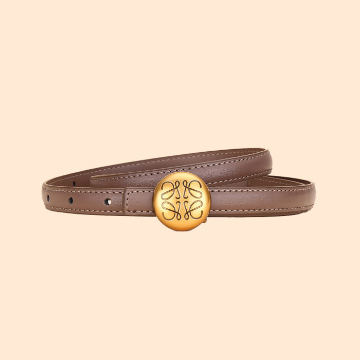 Women's Leather Belt Gold Round Buckle Black Business Casual Jeans dresses suits