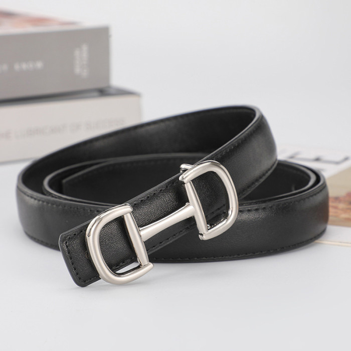 Leather Belt Black Elegant Versatile Business Casual Jeans Dresses fashion silver
