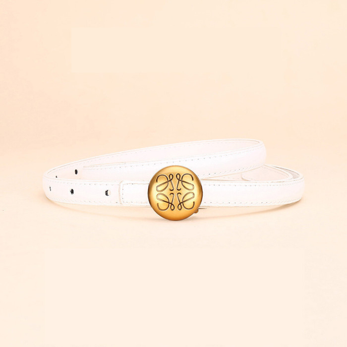 Women's Leather Belt Gold Round Buckle Black Business Casual Jeans dresses suits