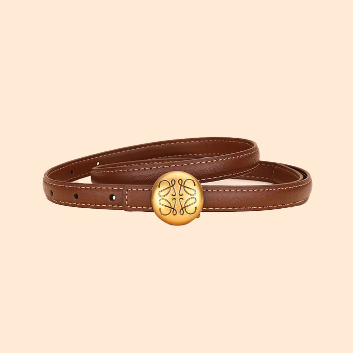 Women's Leather Belt Gold Round Buckle Black Business Casual Jeans dresses suits