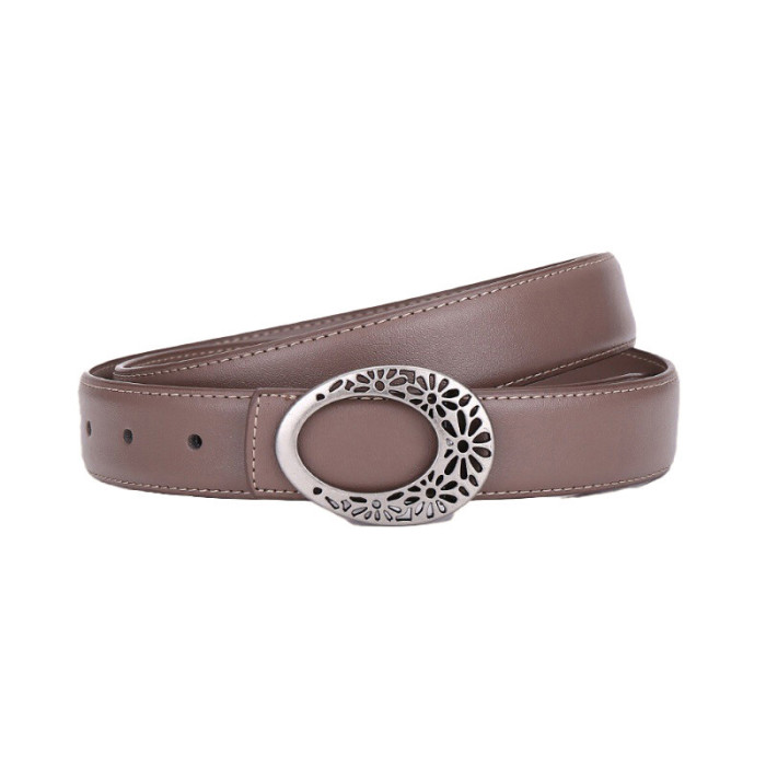 Oval Hollow-Out Leather Belt Black Brown Business Casual Jeans Suits Dresses