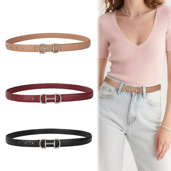 Leather Belt Black Elegant Versatile Business Casual Jeans Dresses fashion silver