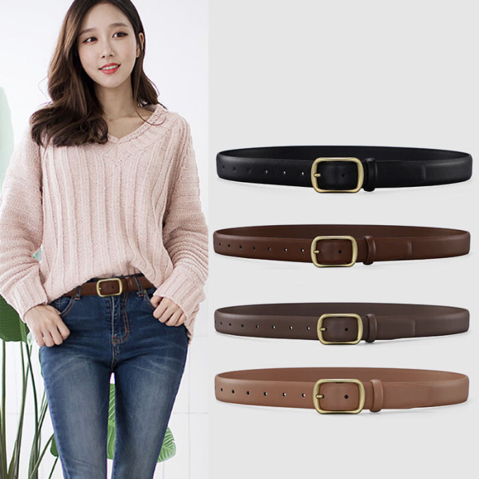 Black Gold Leather Belt Minimalist Elegance Business Casual Jeans Suits Trousers