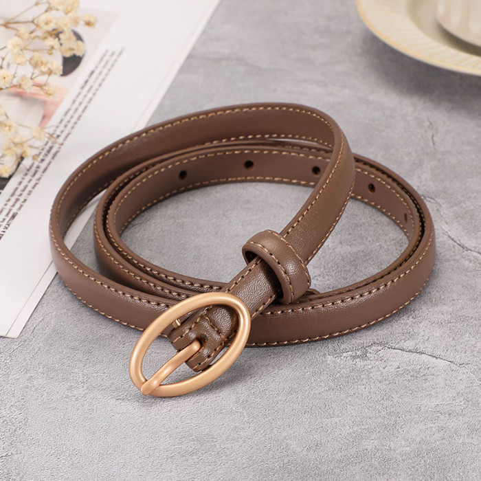 Slim Leather Belt Gold Oval Elegant Business Casual Vintage Suits Dresses Jeans