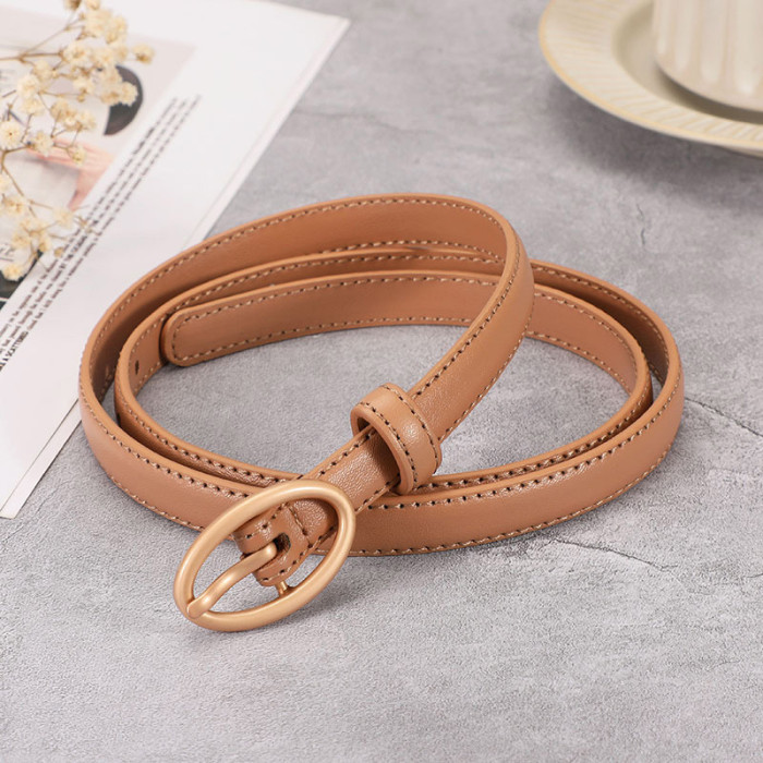 Slim Leather Belt Gold Oval Elegant Business Casual Vintage Suits Dresses Jeans