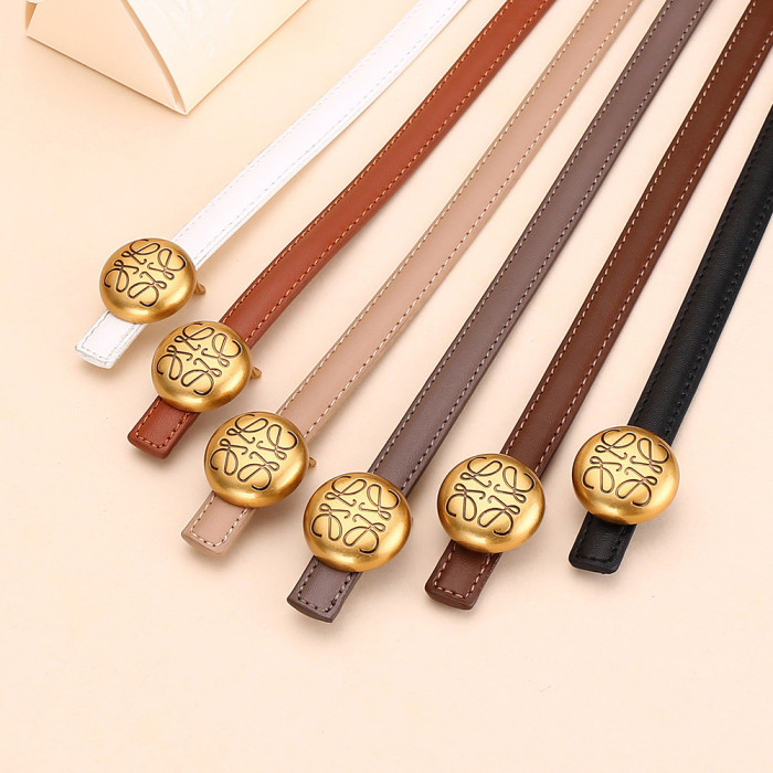Women's Leather Belt Gold Round Buckle Black Business Casual Jeans dresses suits