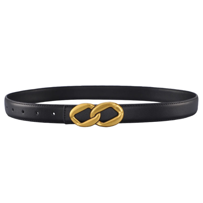 New Ladies' Vintage Smooth Buckle Belt Black Gold Business Casual Jeans Dresses