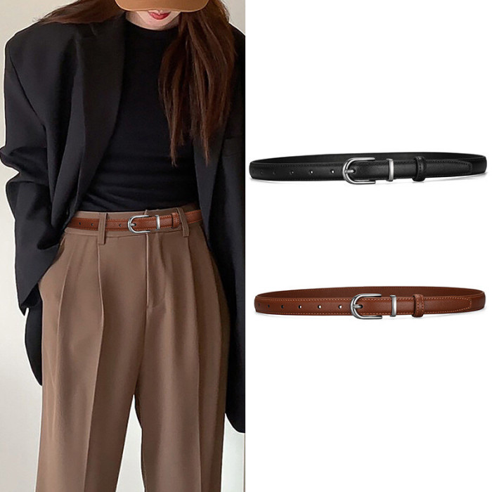 Black White Leather Belt Minimalist versatile Suits Trousers Dresses jeans fashi