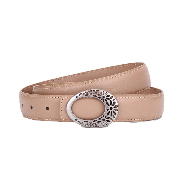 Oval Hollow-Out Leather Belt Black Brown Business Casual Jeans Suits Dresses