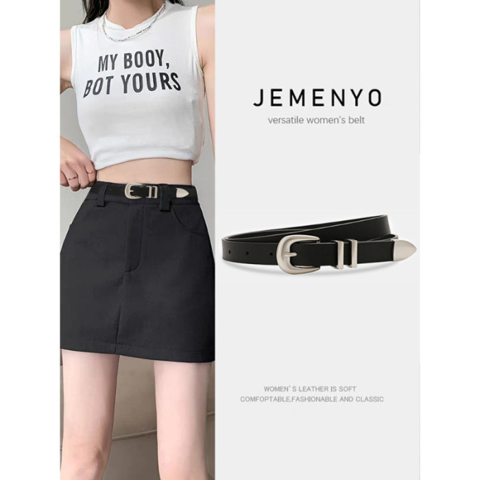 Leather Skinny Belt Minimalist Decorative Black for Jeans Business Casual Elegan
