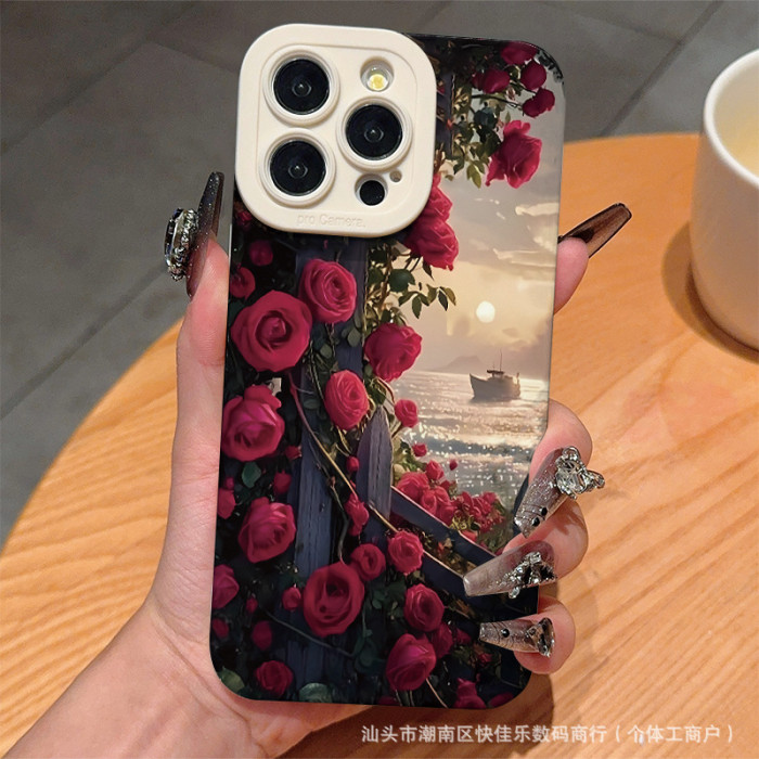 For iPhone 17 Air 17 Pro Max 16 15 14 13 12 11 XR 7 8 XS Phone Cover Romantic Red Rose