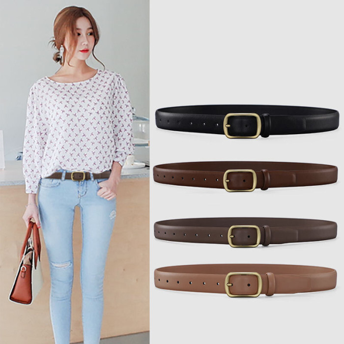 Black Gold Leather Belt Minimalist Elegance Business Casual Jeans Suits Trousers