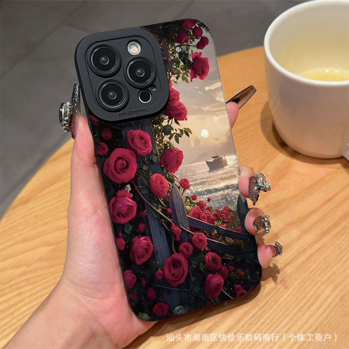 For iPhone 17 Air 17 Pro Max 16 15 14 13 12 11 XR 7 8 XS Phone Cover Romantic Red Rose