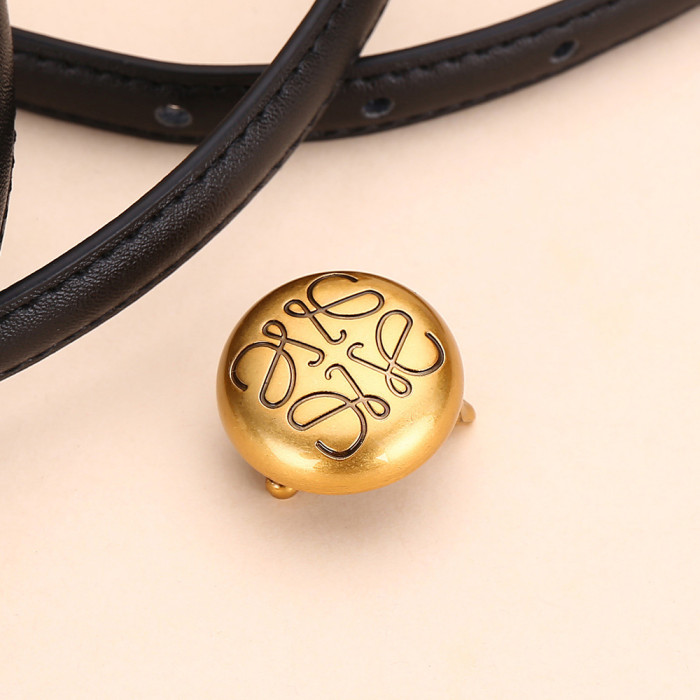 Women's Leather Belt Gold Round Buckle Black Business Casual Jeans dresses suits
