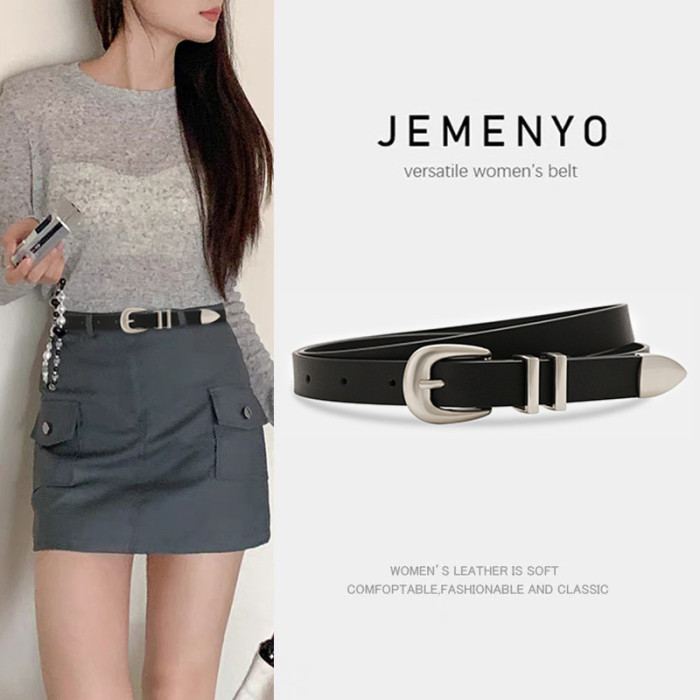Leather Skinny Belt Minimalist Decorative Black for Jeans Business Casual Elegan