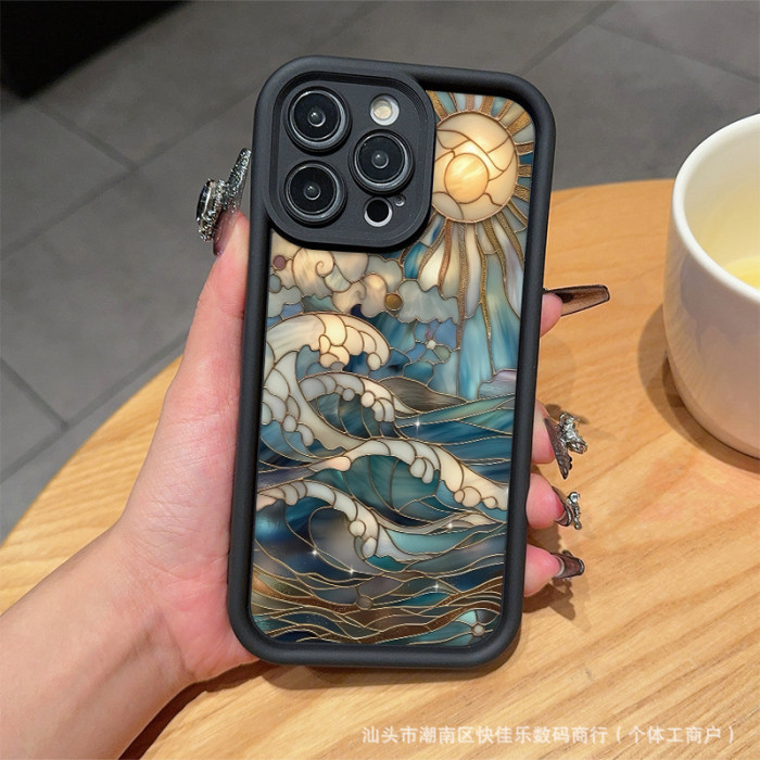 For iPhone 17 Air 17 Pro Max 16 15 14 13 12 11 XR 7 8 XS Phone Cover Waves Sun