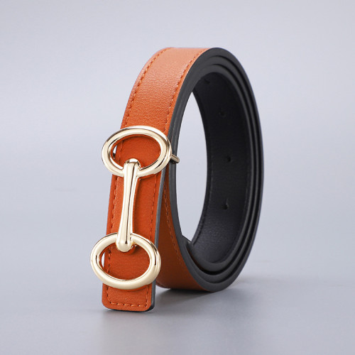 Leather Double Ring Buckle Belt Versatile for Jeans Dresses Business Casual blac