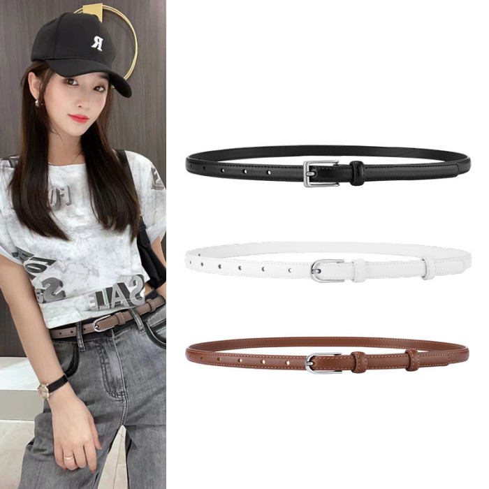 Black Minimalist Leather Belt Versatile for Casual Business Suit Skirts Pants
