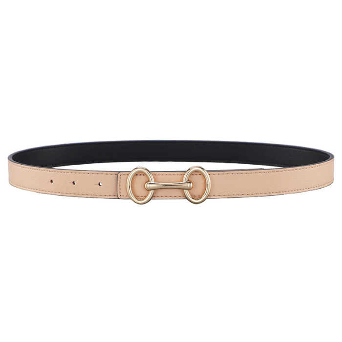 Leather Double Ring Buckle Belt Versatile for Jeans Dresses Business Casual blac