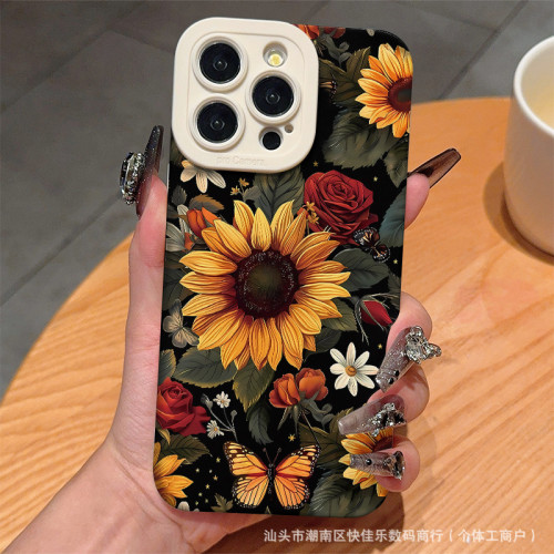 For iPhone 17 Air 17 Pro Max 16 15 14 13 12 11 XR XS Phone Case Rose Sunflower