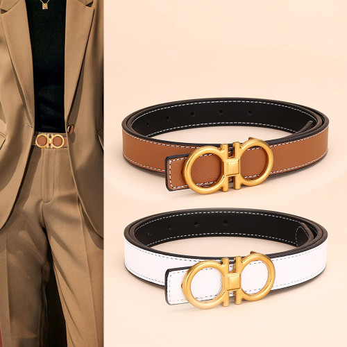 Versatile Decorat Leather Slide Buckle Belt Black for Suit Pants Business Casual
