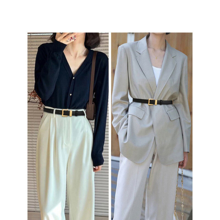 Vintage Minimalist Decorative Versatile Belt Suit Jeans Business Casual Black