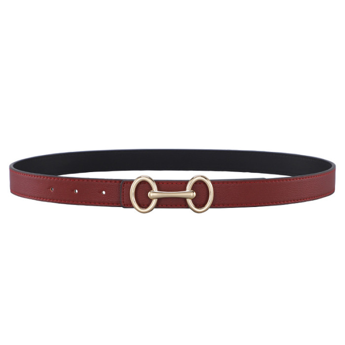 Leather Double Ring Buckle Belt Versatile for Jeans Dresses Business Casual blac