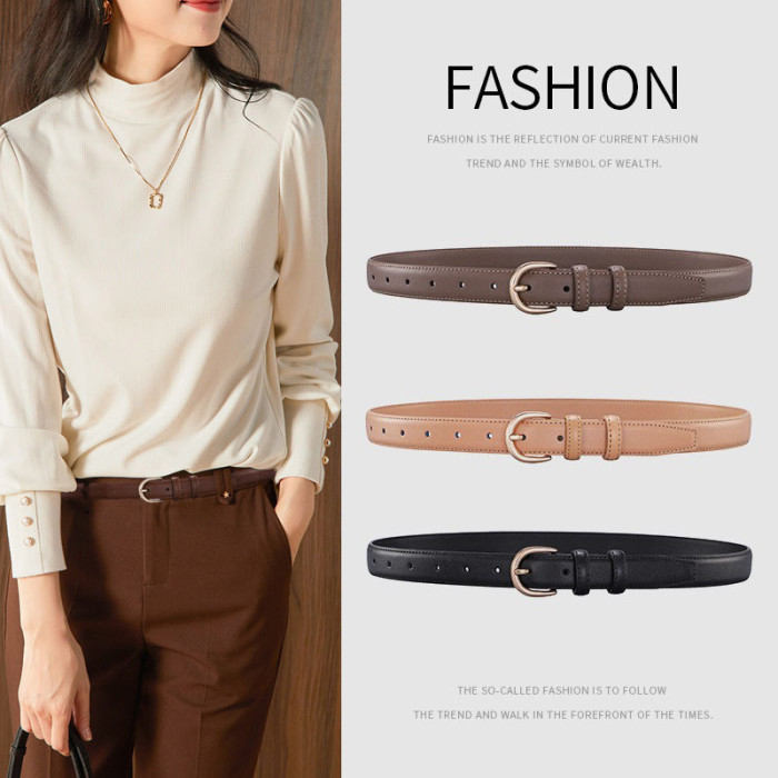 Leather Pin Buckle Minimalist Versatile Belt Jeans Suit Skirt Business Casual
