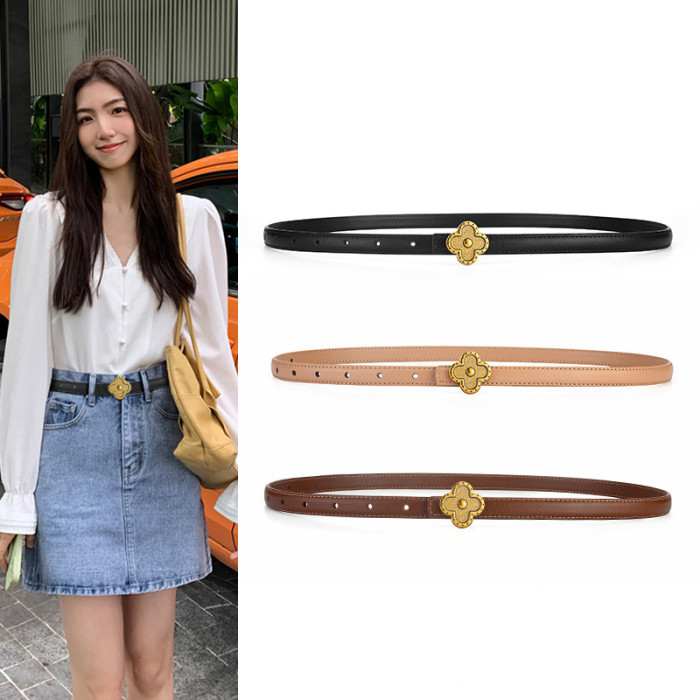 Leather Vintage Minimalist Skinny Belt for Jeans Skirts Pants Business Casual