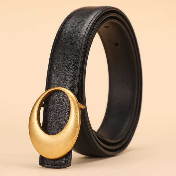 Stylish Versatile Decorative Trendy Business Casual Black Cowhide Leather Belt