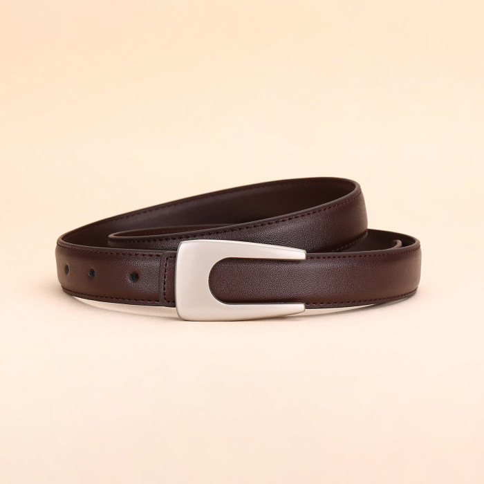 Vintage Leather Minimalist Belt Versatile for Dresses Suit Business Casual black