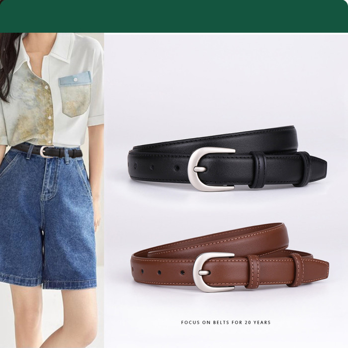 Cowhide Leather Pin Buckle Stylish Trendy Versatile Business Casual Black Belt