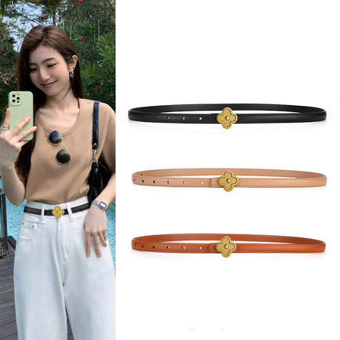 Leather Vintage Minimalist Skinny Belt for Jeans Skirts Pants Business Casual
