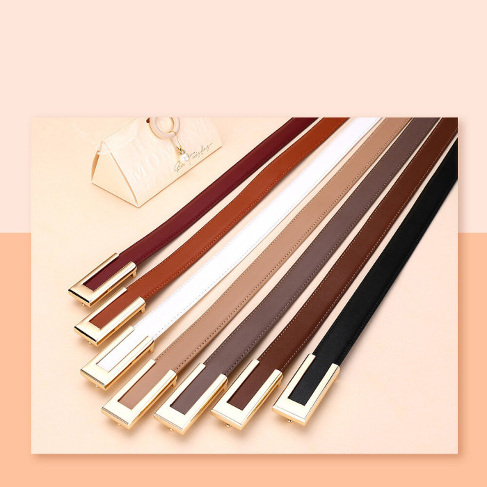 Versatile Buckle Decorative Leather Belt Elegant for Dresses Business Casual Black