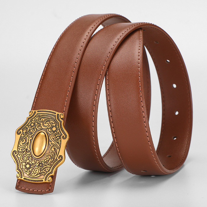 Vintage Engraving Minimalist Leather Belt Versatile for Jeans Business Casual