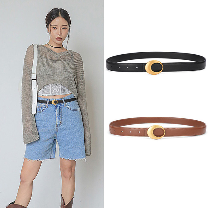 Stylish Versatile Decorative Trendy Business Casual Black Cowhide Leather Belt