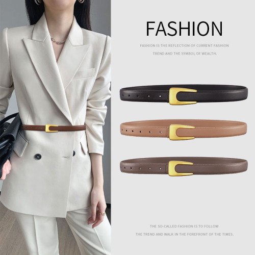 Vintage Leather Minimalist Belt Versatile for Dresses Suit Business Casual black