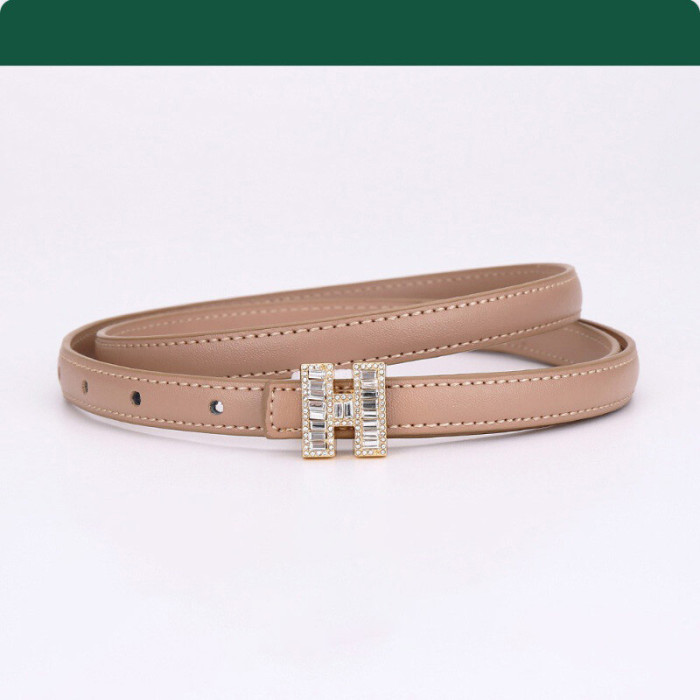 Narrow H Buckle Leather Belt Versatile for Dresses Stylish Business Casual Black