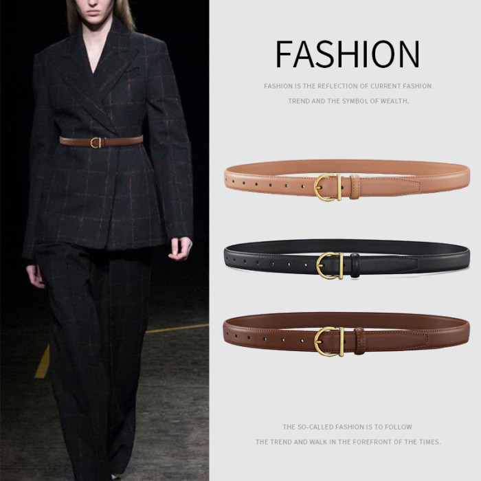 Leather Pin Buckle Versatile Minimalist Belt Jeans Suit Skirt Pants Business casual