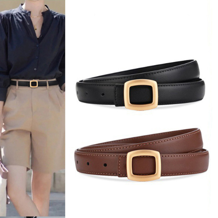 Minimalist Trendy fashion Leather Versatile Black Belt for Jeans Suit Skirts