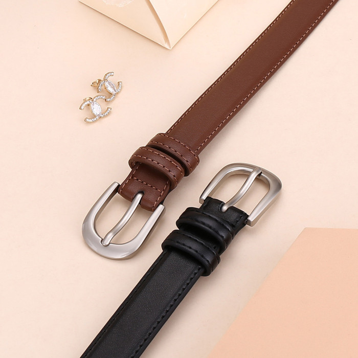 Cowhide Leather Pin Buckle Stylish Trendy Versatile Business Casual Black Belt