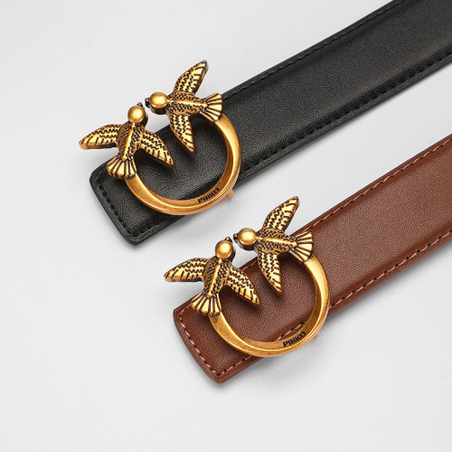 Leather Belt with Bird-Shaped Buckle Versatile Swallow-Decorated Business Casual