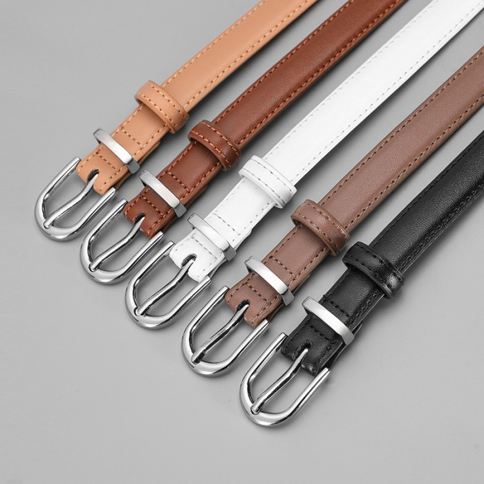 Black Skinny Leather Belt Versatile for Jeans Suit Skirts Business Casual Elegant