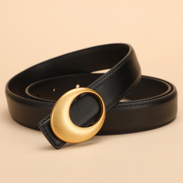 Stylish Versatile Decorative Trendy Business Casual Black Cowhide Leather Belt