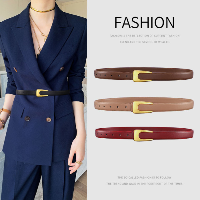 Vintage Leather Minimalist Belt Versatile for Dresses Suit Business Casual black