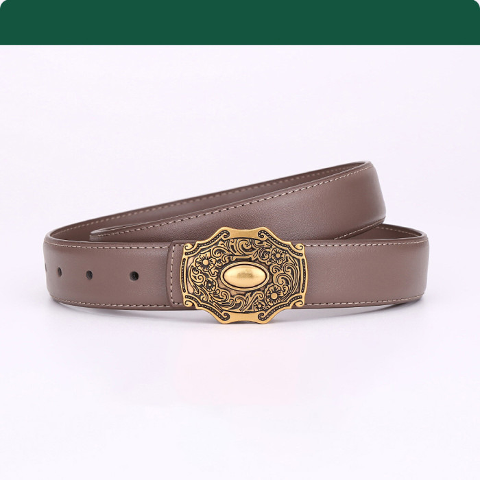 Vintage Engraving Minimalist Leather Belt Versatile for Jeans Business Casual